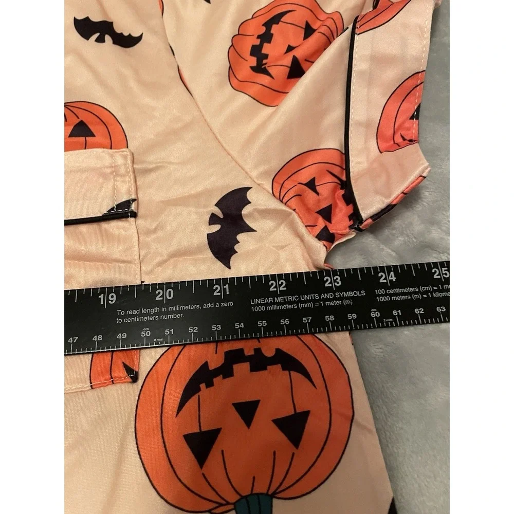 Halloween Pumpkin Bat Pajama Set XXL Shorts Lounge Sleepwear Cute Spooky Orange